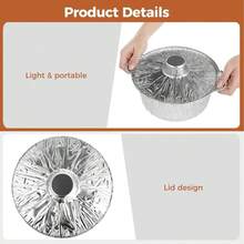 6 khay nướng tròn dùng một lần bằng giấy bạc có nắp đậy, thích hợp mang đi du lịch, cắm trại, dùng để nướng, hâm nóng và nấu thức ăn. - Chậu nhôm - Xem 3