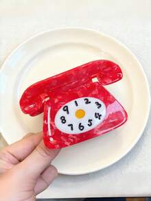 1pc Retro Red Telephone Shape Acetate Hair Claw For Women, Niche Design Hair Claw For Back Head Hair Updo,Travel,Birthday - Multicolor - View 4