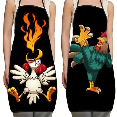 2 Pcs Funny Kung Fu Chicken Cooking Master Bib Aprons Men Women Unisex Kitchen Chef Tablier Cuisine For Cooking Baking Gardening