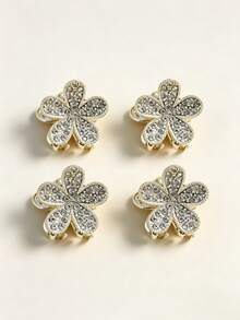 10pcs Girls' Minimalist Fresh Floral Crystal Hair Clips For Vacation - Gold - View 3