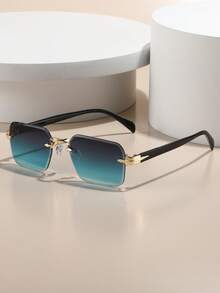 1PC Solid Color Vintage Fashion Rimless Glasses Four Seasons Glasses Personalized High-End Fashion Glasses Metal Rimless High-End Glasses Suitable For Both Men And Women - Perfect For Vacation Travel - Street Photography - Hiking - Parties - Music Festivals - Concerts And As An Ideal Gift - 彩色 - 查看 10