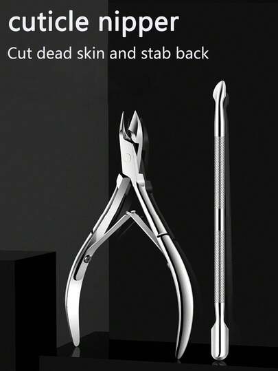 2-In-1 Manicure And Pedicure Tool Set - Silver Dual-Ended Callus Remover And Cutter, Salon Quality Stainless Steel Gel Nail Polish Scraper, Durable Professional Nail And Foot Care Cleaning Tools