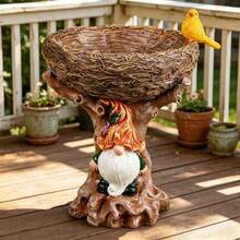 1pc Cute Dwarf & Bird Shaped Bird Feeder, Resin Bird Nest Style Feeding Station, Outdoor Garden Decor, Gift For Wild Bird Lovers - Dwarf Bird Nest Bird Feeder - View 7