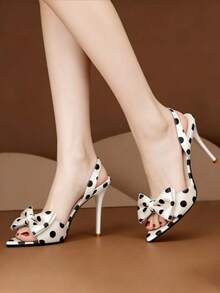 New Pointed Toe Chunky Heel Slip-On Sandals, Comfortable & Versatile For Spring/Autumn - Black and White - View 4