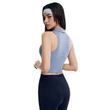 Alo Yoga Polo Neck Vest For Women, Sleeveless Short Yoga Top, Quick-Drying And Breathable Pilates Fitness Wear, Blue - 查看 2