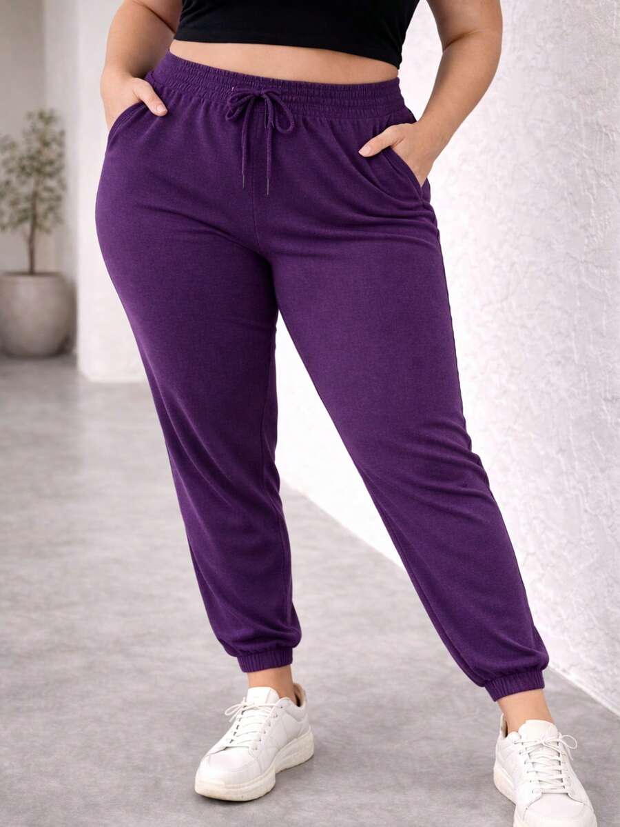 Lanzinha Plus Size Jogger Pants, Soft, Comfortable, High Waist, Pants For Cold Weather, Winter, And Summer. - Nho màu hồng tím - Xem 1