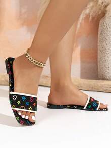 Giày sandal đế bằng đính đá cho nữ, sandal đính đá đen, sandal họa tiết da báo, dép đi biển đính đá toàn bộ cho tiệc tùng, sinh nhật, đám cưới, Ngày của Mẹ, Lễ Phục Sinh, sandal đính đá mùa xuân/hè, giày cưới gợi cảm. - Đầu vuông màu đen và đỏ - Xem 3
