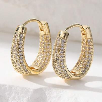 女士镀金镶满立方氧化锆迷你耳环，多排闪亮立方氧化锆吊坠耳环，奢华吊坠耳环，优雅婚礼派对礼物