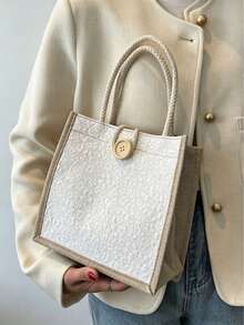 2026 New Fashion Floral Canvas Tote Bag, Minimalist Versatile Commuter Lunch Bag, Spacious Lightweight Waterproof Durable High-Quality Design, Suitable For Daily Commute, Travel, Shopping - Multicolor - View 4