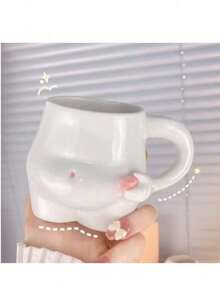1个捏肚皮陶瓷马克杯，独特大肚皮设计，大容量，时尚女士礼物 - 白色 - 查看 1