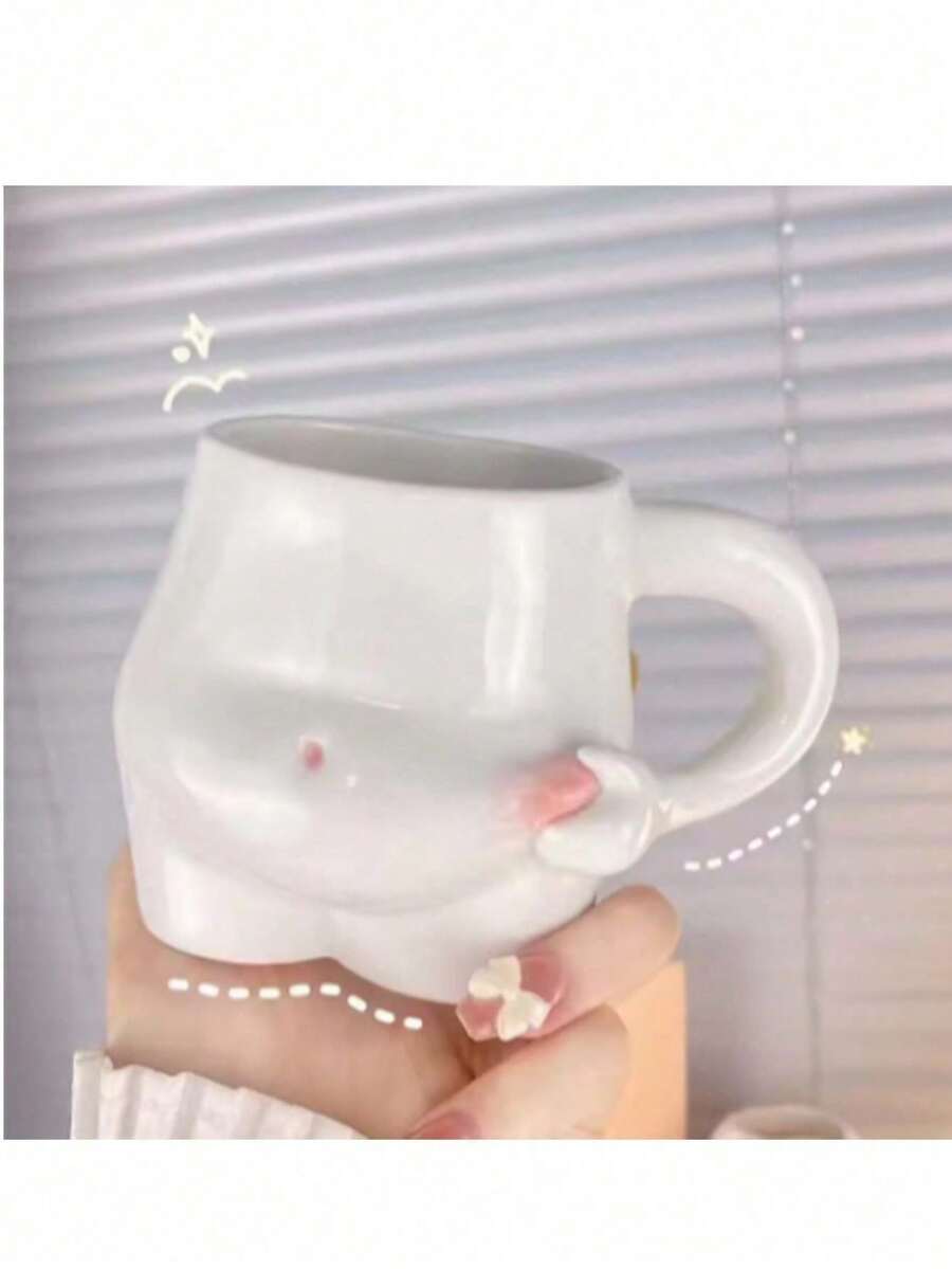 1个捏肚皮陶瓷马克杯，独特大肚皮设计，大容量，时尚女士礼物 - 白色 - 查看 1