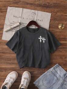 Men's Short-Sleeved, Crew-Neck T-Shirt. Casual Style With Modern And Comfortable Prints. For Men And Women, Couple Style, Short-Sleeved T-Shirt With  Print. - 深灰色 - 查看 2