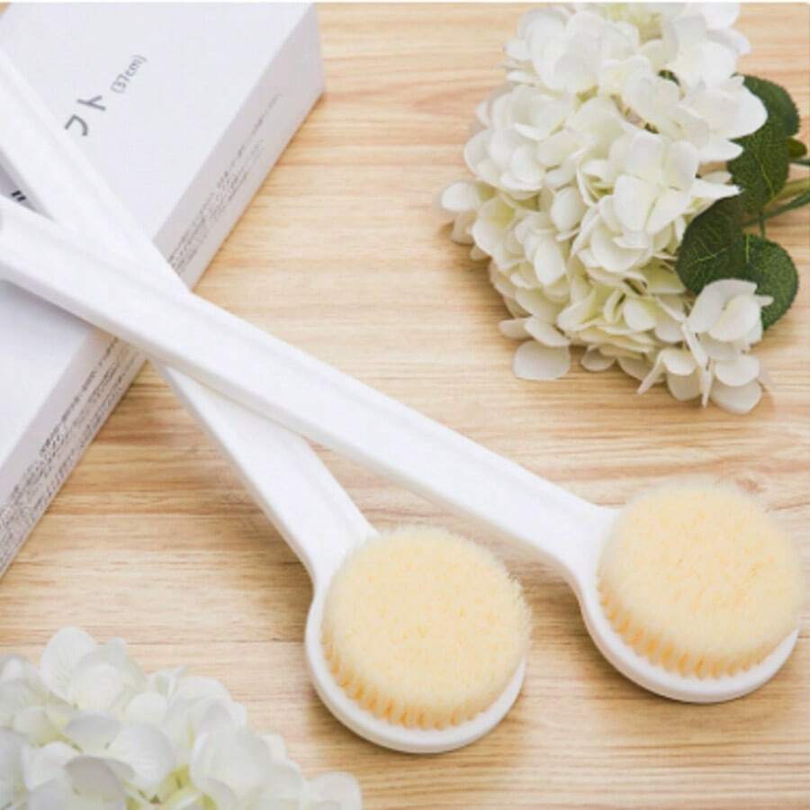 1pc White PC Long Handle Sponge Bath Brush, Decontamination And Mud Wipe Back Cleaning Brush - Multicolor - View 1