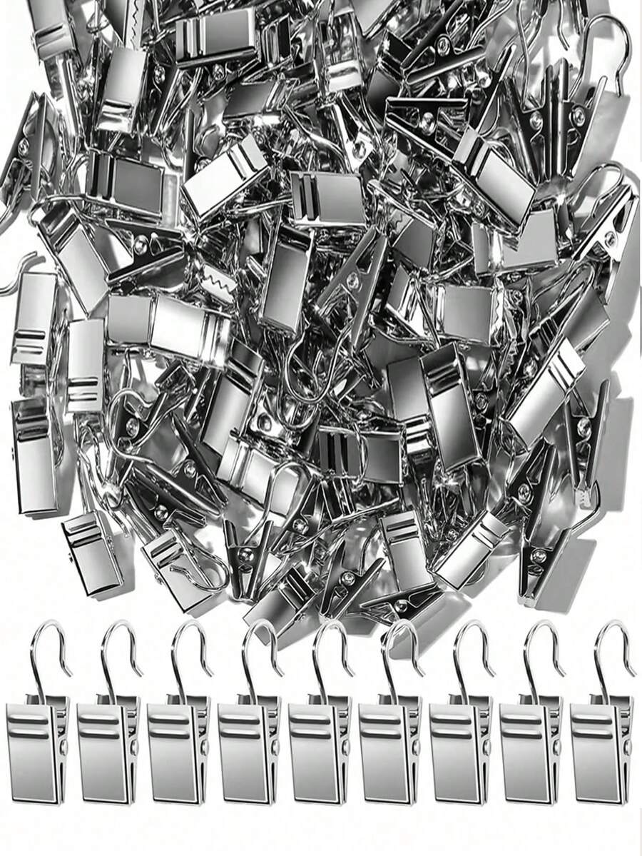 1 Set Silver Curtain Hooks, Including S-Shaped Hooks, Curtain Rod Hooks, And Pocket Hooks, Suitable For Hanging Curtains, Photos, Tent Lights, Party Decorations, And Crafts - Silver - View 1