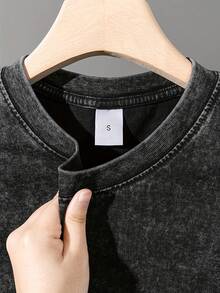 100% Cotton Ombre, Vintage Y2K Style, Black Washed With Print - Short Sleeve, Cosmic Demon Rise, Suitable For All Seasons, Machine Washable, Urban And Versatile Style, Cosplay. - Black - View 5