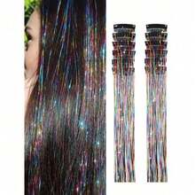 12pcs Women's Fashion Shiny Gold Foil Tassel Hair Clips, Ribbons, Straight Hair Extensions, Suitable For Daily Wear, Balls, Parties, Hair Accessories, Head Accessories, Hair Accessories For Women, Hair Piece, Hairpin - 多色-2 - 查看 7