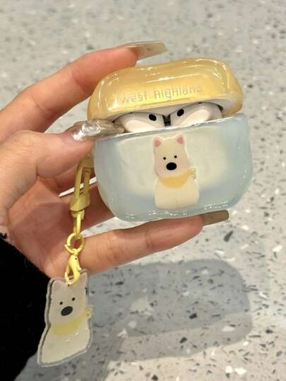 1 hộp đựng tai nghe Bluetooth hình chim cánh cụt và chó Westie