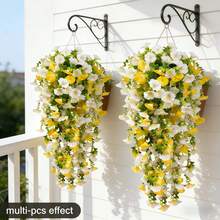 2pcs Artificial Elegant Spring/Summer Bindweed Flowers, Vivid White And Yellow Blooms, Realistic Petals, Maintenance-Free, Plastic Indoor/Outdoor Decor, Suitable For Floral Decoration, Wedding, Graduation, Summer, Mother's Day, Independence Day And Other Holidays - DIY Decoration, Excellent Outdoor Yard Decor - Multicolor - View 5