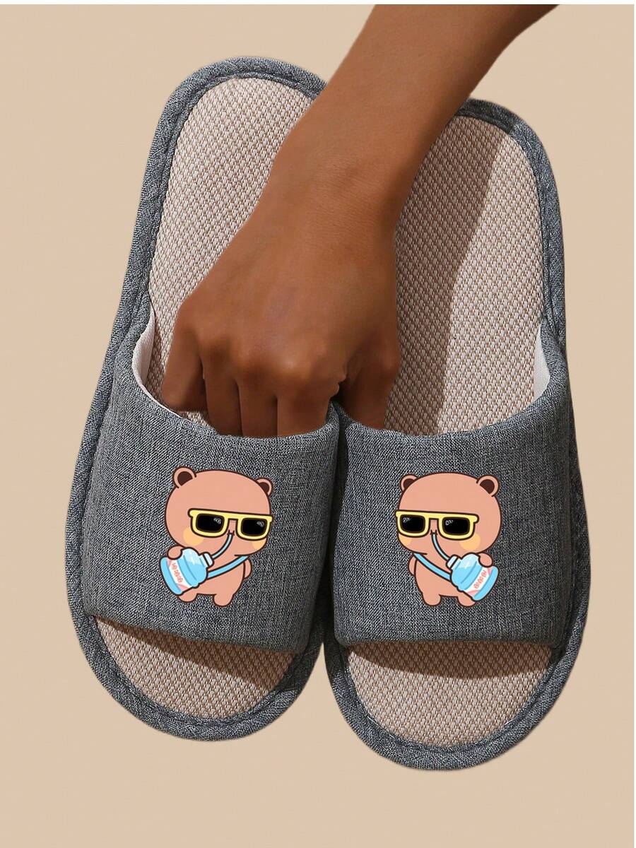 Unisex Linen House Slippers, Suitable For All Seasons, Comfortable Indoor Slippers, Birthday Gift For Couples, Women Fashion Slippers For Spring And Autumn - Blue - View 1