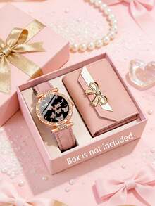 2/1pc Girl's Fashion Elegant Butterfly Dial Quartz Watch, Paired With Stylish Wallet, Suitable For Girls, Birthday/Holiday Gift, Suitable For Party, Vacation, Travel, Back To School And Daily Wear. Mother's Day, Valentine's Day, Perfect Gift For Family And Friends - Multicolor - View 2