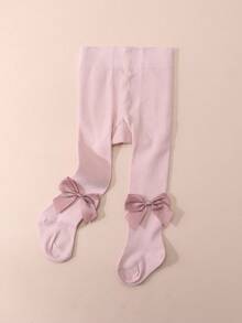 1 pieza Medias de niña con decoración de lazo de unicolor, adecuadas para uso diario - Rosa vieja - Ver 5