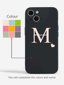 1 pieza Funda de teléfono líquida de TPU, adecuada para el Día de la Madre, el Día del Padre, San Valentín, cumpleaños, parejas, padres e hijos, gato, perro, elementos florales, mariposa, compatible con Apple/Galaxy/Honor/teléfonos, funda de teléfono personalizable con fuente de corazón única - Albaricoque - Ver 5