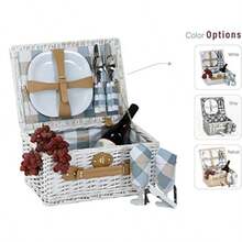 Picnic Plus Boothbay - Juego de cestas de picnic para 2 personas color blanco con platos copas de vino servilletas de algodón sacacorchos 14 unidades incluidas - Blanco - Ver 6