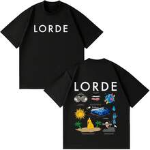 Lorde Ultrasound World Tour 2026 Print T-Shirt Men Women Fashion T-Shirt Loose Casual Summer Short-S - 黑色 - 查看 1