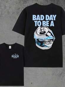 Mens Clothes;Summer TopsFor Women BAD DAY TO BE A BUSCH LIGHT Crushed Can Print Short Sleeve Tee Tops Casual Round Neck, American Steetwear Style - 黑色 - 查看 6
