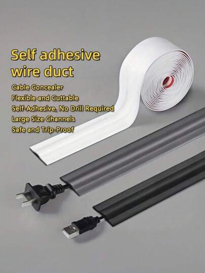 1pc PVC Cable Concealer, White Matte Soft Cable Sleeve, Self-Adhesive No Drilling Cable Management Raceway, Flexible Floor/Wall Wire Hider, Suitable For Home, Office And Rental, Prevent Tripping And Keep Space Tidy
