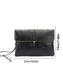 Retro Gray Leather Shoulder Bag For Men - Vintage Textured Crossbody Bag With Metal Buckle Closure, Minimalist Design, Lightweight Shoulder Bag For Casual Or Business Use, Fashion Accessory, Timeless Classic Suitable With Dresses, Jeans, Tops - Black - View 7
