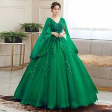 Colored Yarn Tutu Skirt Long Evening Dress - 墨綠色 - View 2