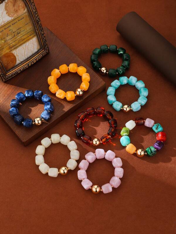 1pc Women's Bohemian Fashion Acrylic Beaded Bracelet, Multi-Color Suitable For Summer Beach Vacation Wear, Mother's Day Gift For Mom, Affordable Cute Jewelry