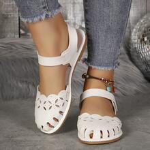 Vintage Roman Style Closed Toe Flat Sandals For Women, Breathable Toe Protection, Hook And Loop Closure For Easy On And Off, Daily Commute, Practical Versatile Design - White - View 13