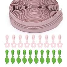 10个粉色花朵拉链拉片 + 10个叶子拉链拉片 + 177英寸5号尼龙拉链，花叶组合拉链套装，适用于服装和包袋DIY拉链更换 - 5#nl+HDP - 查看 14