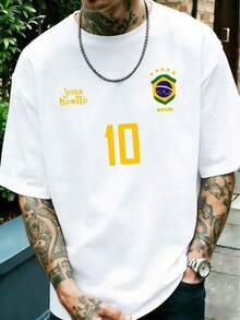 Camiseta Gráfica para Hombre, Camiseta Retro de Fútbol de Brasil - Legendario Número 10, Ropa Casual para Fanáticos del Fútbol, Camiseta de Fútbol, 100% Poliéster, Tejido de Malla Transpirable, Corte Regular, Cuello Redondo - Blanco - Ver 6