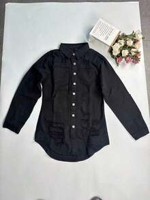 Women's Casual Mid-Length Distressed Washed Denim Jacket, Autumn Spring - màu đen - Xem 4