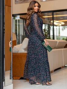 Vanusia Women's Long Dress In Tulle With Elastane, Crossover Neckline And Elasticated Back. Elegant And Comfortable. - 藏蓝色 - 查看 2