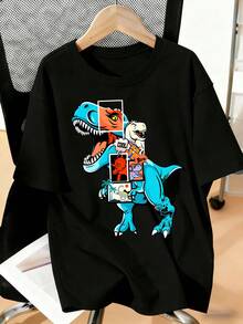 3pcs/Set Casual Street Style Dinosaur Graphic Print Sports T-Shirts, Suitable For Boys Streetwear, Ideal For Spring/Summer Activewear - Multicolor - View 6