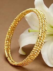 1 chiếc vòng tay hình học bất đối xứng ba/năm lớp mạ vàng 24k, vòng tay nhiều lớp đính hạt thủ công lấp lánh kiểu disco. - Năm vòng tròn có hạt tròn ở cả hai đầu - Xem 5