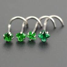 Bộ 4 chiếc khuyên mũi đa năng thời trang hình tròn, ngôi sao năm cánh, trái tim, hình vuông đính đá Cubic Zirconia, khuyên môi, khuyên tai vành tai, đường kính dây 0.8x7mm, thanh cong bằng thép không gỉ, trang sức xỏ khuyên cơ thể nữ, khuyên mũi, khuyên vách ngăn mũi. - Bộ 4 chiếc kẹp mũi Bent Rod - Xem 6