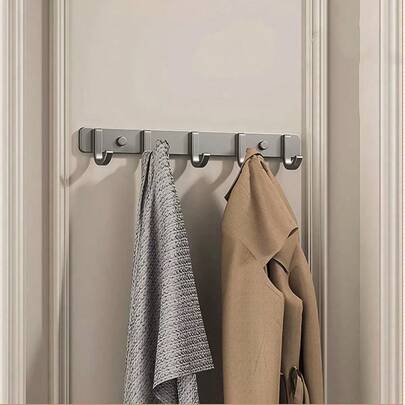 No Drill Bathroom Hooks, Made With Super Sticky Adhesive; Wall Mounted Clothes Rack, Suitable For Kitchen Or Behind Bathroom Door
