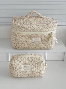 1 件/套印花丝绒化妆包，多功能化妆品收纳包，便携式拉链化妆袋，适合存放化妆品、护肤品、口红、化妆刷、护手霜、耳机、硬币、钥匙、小物件，居家、旅行、度假、上学、化妆包、旅行洗漱包、旅行必备品、伴娘礼物、母亲节礼物、生日礼物、送给朋友和老师的礼物 - 黃色 - 查看 11
