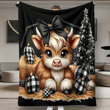 Comfortable 4-Season Flannel Blanket With Cute Cow Pattern - Soft, Warm And Versatile For Sofa, Bed, Car, Office And Camping - Multicolor - View 8