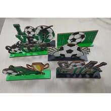 6pcs Soccer Themed Wooden Desktop Decor - Green & Black "SOCCER" Letter Design - 6Pcs - View 6