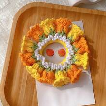 1 Handmade Crocheted Lily Of Valley Headband - Handmade Crocheted Wreath Ponytail Clip With Scrunchie Closure, Suitable Spring/Summer Braided Hairstyles And Bohemian Looks - Quả bông nhuộm màu tím phân đoạn - Xem 11