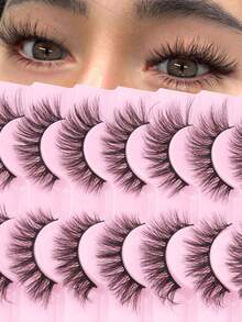 10 Pairs Messy Cat Eye False Eyelashes, 18mm Fluffy Curly Lashes, Charming Cat Eye Effect, Slender Black Band, Reusable & Beginner-Friendly, Easy To Apply, Eye-Enlarging Look, Ideal For Daily Wear, Dating, Party & Festival, Travel Essential Lash Set, Perfect Beauty Gift For Her, Great Gift For Women & Beauty Enthusiasts - Black - View 5