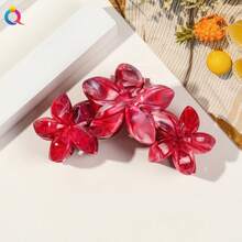 1件装ABS材质夏季春夏枫叶渐变黄色优雅大理石纹理雏菊拼接一体式发夹，波西米亚海滩度假发饰夏季发夹秋季发饰手提包时尚发夹夏季度假服装女装，夏季海滩海边发饰夹，海滩海边服装搭配夏季发爪沙滩爪夹度假发夹 - 彩色 - 查看 8