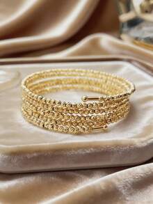 1 chiếc vòng tay hình học bất đối xứng ba/năm lớp mạ vàng 24k, vòng tay nhiều lớp đính hạt thủ công lấp lánh kiểu disco. - Năm vòng tròn có hạt tròn ở cả hai đầu - Xem 1