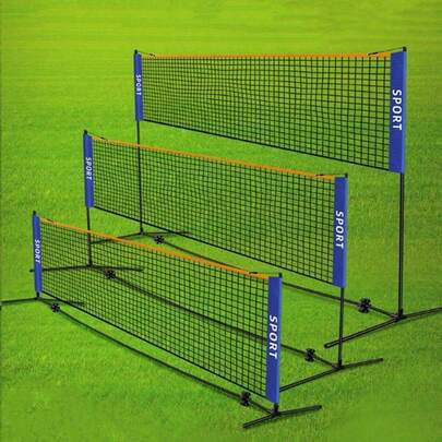 Portable Professional Standard Badminton/Volleyball Net | Durable Sports Equipment, Outdoor Sports Gear, Classic Sports Design, Stable Sports Net, Sturdy Structure, Black Frame With Blue Decor, Suitable For Home, Beach, Court Practice (Excluding Stand)